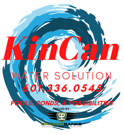 Kincan Water Solution logo Red Text White Outline